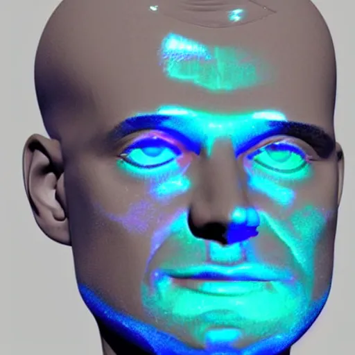 Image similar to a 3d human head made up of shiny holograms