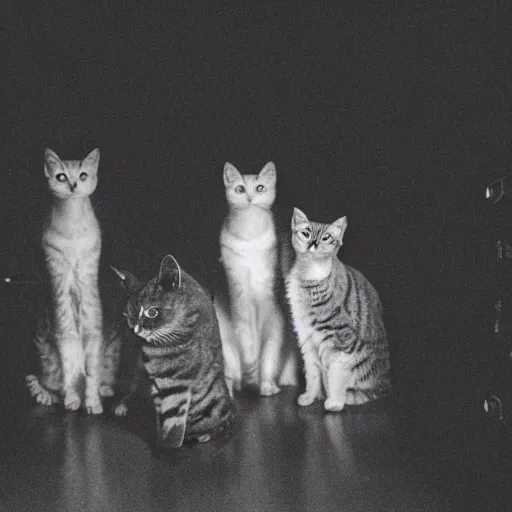 Image similar to photo of a group of stray cats watching television in a dark alley, studio lighting moonlit