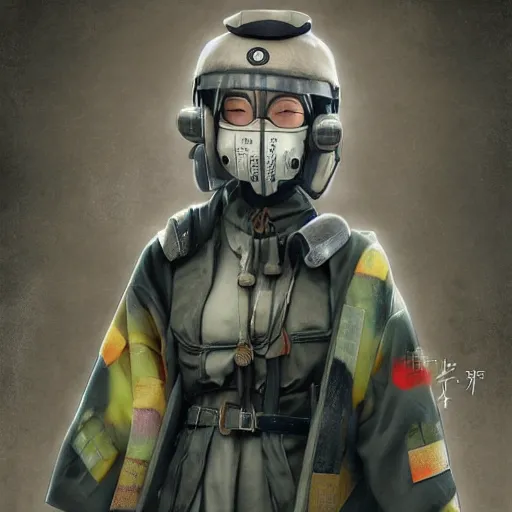 Prompt: japanese solarpunk senpai in a ceremony with extremely detailed respirators and head gear, inspired by die antwoord beautiful, hand painted textures, cloth physics, deviantart, karol bak, masamune shirow, black and white, beautiful kawaii lighting, photorealistic, concept art, perfect render, 3 d render, pixar, 8 k