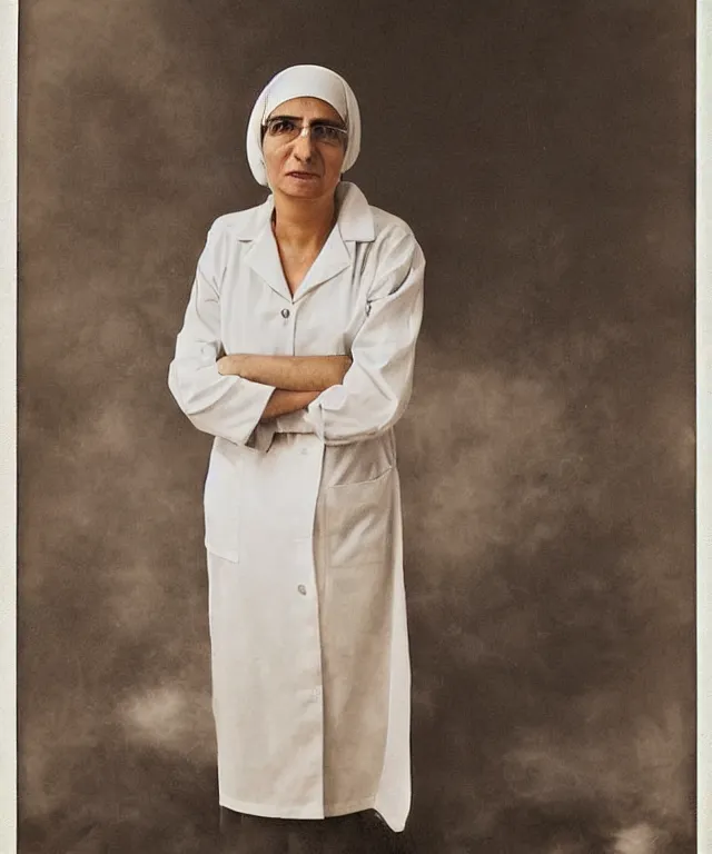 Prompt: a color photograph of the nurse marzieh zakeri in her workplace, by thomas ruff, out of place, intense, bold, hyperrealistic, ultra sharp, extra details, ultra high quality, trending on pinteresst