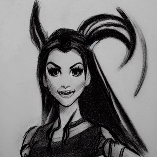 Image similar to milt kahl sketch of victoria justice with done up hair, tendrils covering face and ponytail as princess padme from star wars episode 3