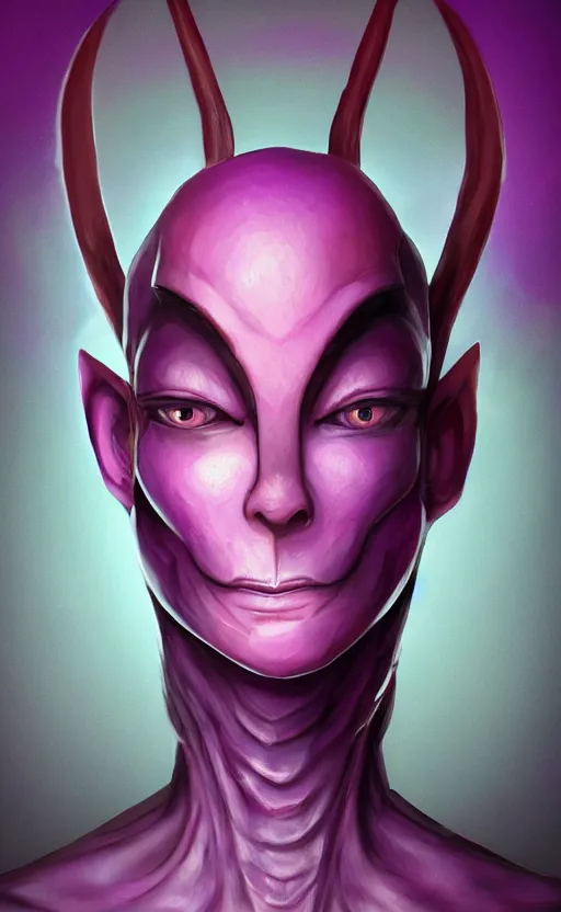 Image similar to character portrait art, ant alien, trending in artstation, purple color lighting