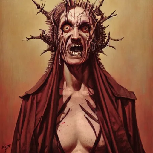 Prompt: portrait of crazed zealot inquisitor by gerald brom