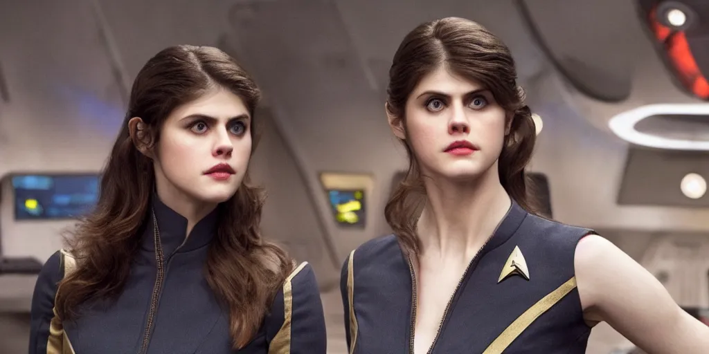 Image similar to Alexandra Daddario is the captain of the starship Enterprise in the new Star Trek movie