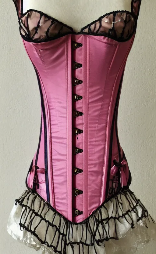 Image similar to pierced corset with pink ribbon rococo