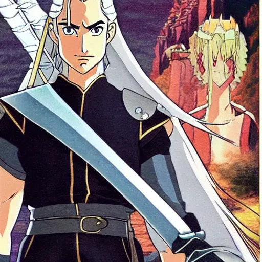 Image similar to legolas from the anime lord of the rings (1986), studio ghibli, very detailed, realistic