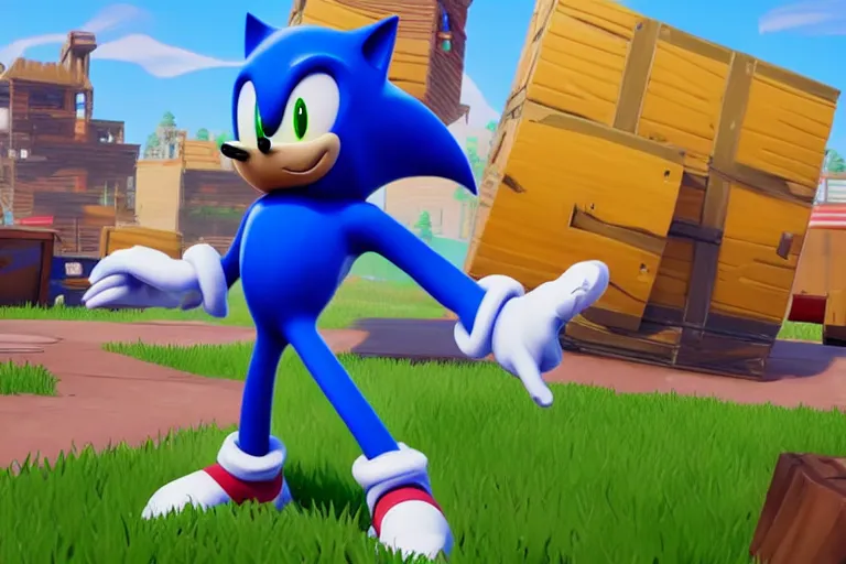 Image similar to sonic dancing in fortnite, gameplay