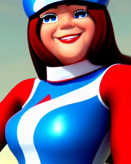 Prompt: wendy's mascot wendy thomas, movie still, from the movie speed racer, 8 k, realistic