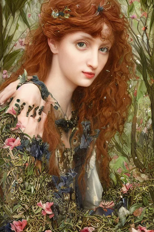 Image similar to An extremely beautiful pre-raphaelite portrait of a very beautiful and cute witch, surreal, ultradetailed, intricate, elegant, digital art painting, concept art, smooth, sharp focus, poster art, art cover illustration, regal, award winning picture, extremely detailed masterpiece, sense of awe, featured on artstation, Artgerm, effervescent punk kawaii-noir pastel bubbles, winning award piece, ethereal rainbows, Aetherpunk, low-key neon lightning, stormy weather, Exquisite details, 8K detail post-processing, matte, oil painting