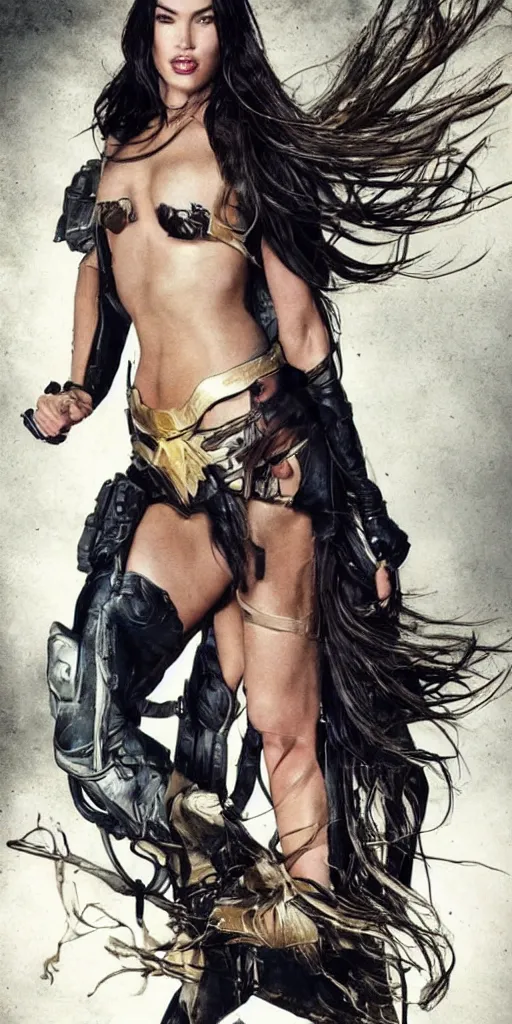 Image similar to portrait of Megan Fox as a super hero, highly detailed, photographed by Annie Leibovitz.