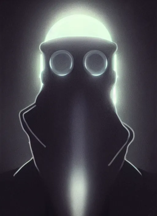 Image similar to symmetry!! portrait of plague doctor in tuxedo, fog, sci - fi -, cyberpunk, blade runner, glowing lights, tech, biotech, techwear!! intricate, elegant, highly detailed, digital painting, artstation, concept art, smooth, sharp focus, blur, short focal length, illustration, art by artgerm and greg rutkowski and alphonse mucha