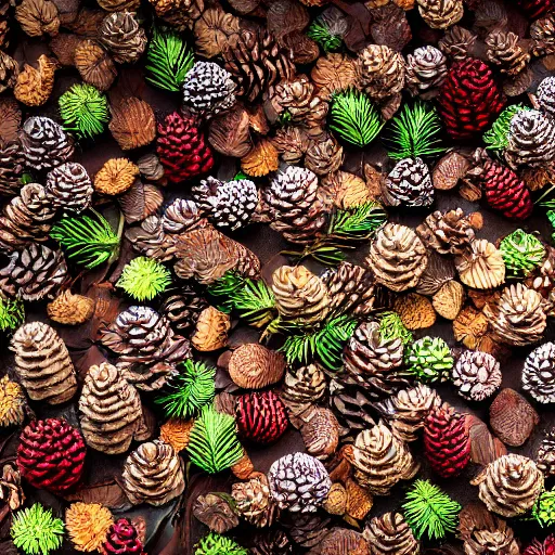 Prompt: photography color correction chart laid on top of mulch with pinecones, unreal engine, 8 k, tileable