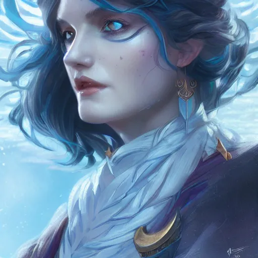 Prompt: ice goddess, D&D, highly detailed, digital painting, artstation, concept art, sharp focus, illustration, cinematic lighting, art by artgerm and greg rutkowski and alphonse mucha