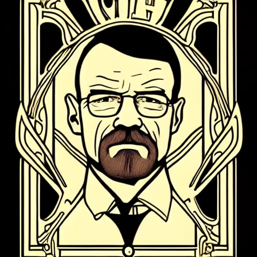 Image similar to art nouveau illustration of walter white