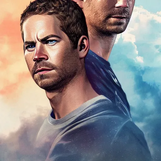 Prompt: paul walker is warching the earth from heaven, amazing digital art, highly detailed, trending on artstation