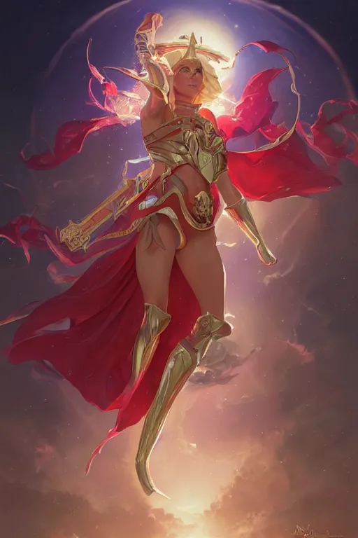 Prompt: ultra realistic illustration, kay parker as she - ra, sci - fi, fantasy, intricate, elegant, highly detailed, digital painting, artstation, concept art, smooth, sharp focus, illustration, art by artgerm and greg rutkowski and alphonse mucha