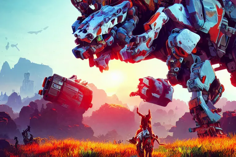 Image similar to grazer machine mecanical creature robot of horizon forbidden west horizon zero dawn bioluminiscence global illumination ray tracing hdr fanart arstation by ian pesty and alena aenami artworks in 4 k