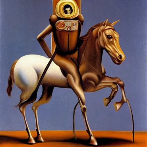 Image similar to a horse riding an astronaut, style of surrealism, salvador dali