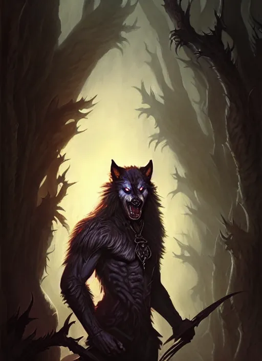 Image similar to a _ fantasy _ style _ portrait _ painting _ of werewolf, dnd, wicked, oil _ painting _ unreal _ 5 _ daz. _ rpg _ portrait _ extremely _ detailed _ artgerm _ greg _ rutkowski _ greg