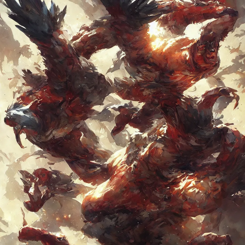 Image similar to super power, chicken, overdetailed art, by greg rutkowski, magic