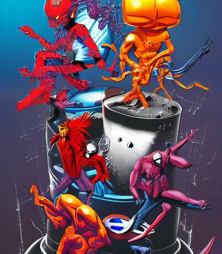 Image similar to TIm Burtons style Avengers by Alex Pardee and Nekro and Petros Afshar, and James McDermott,unstirred paint, vivid color, cgsociety 4K