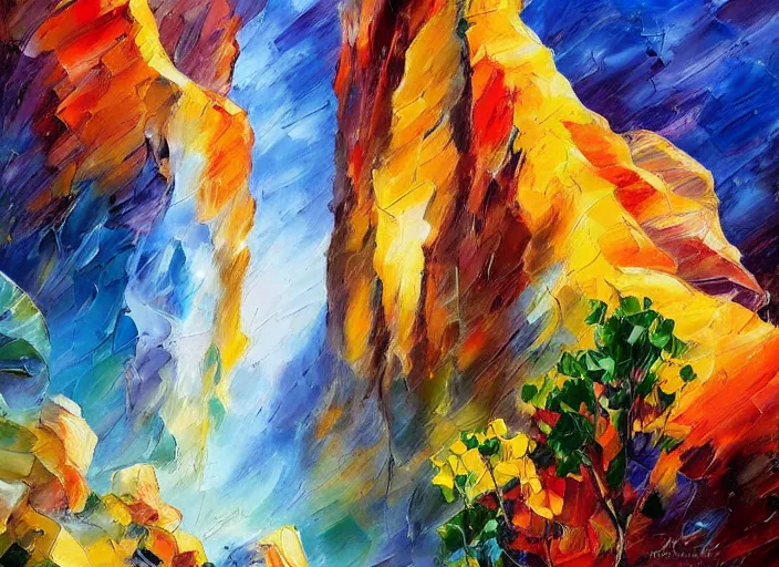 Prompt: palette knife painting of a canyon landscape, by Misun Afremov by Joshua Davison, by Justyna Kopania, by Joseph Lee