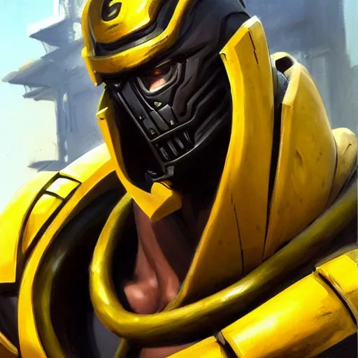 Image similar to greg manchess portrait painting of cyrax from mortal kombat as overwatch character, medium shot, asymmetrical, profile picture, organic painting, sunny day, matte painting, bold shapes, hard edges, street art, trending on artstation, by huang guangjian and gil elvgren and jesper ejsing