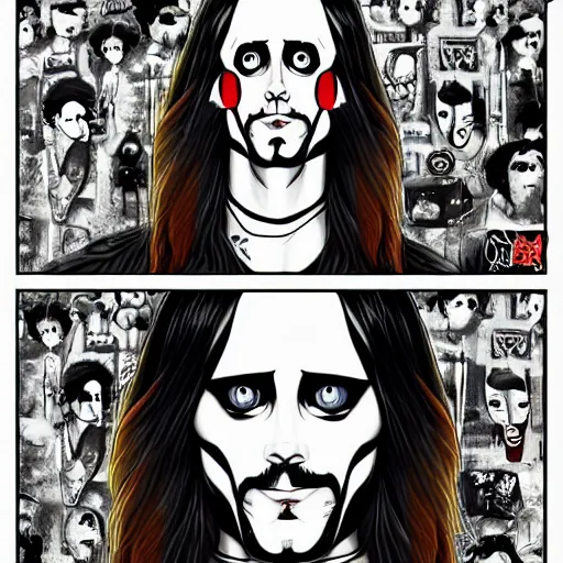 Image similar to jared leto in the style of junji ito
