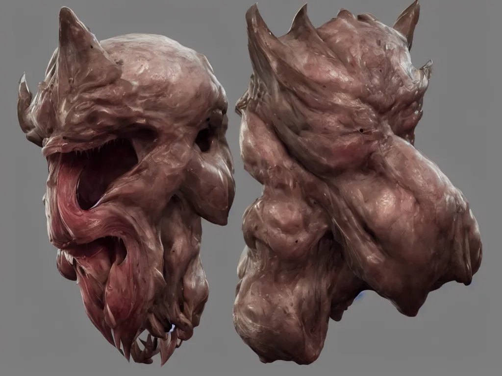 Image similar to barnacle head, muscular, chiroptera head, chiroptera ears, chiroptera nose, barnacle, artstation, cgsociety, zbrush, no background