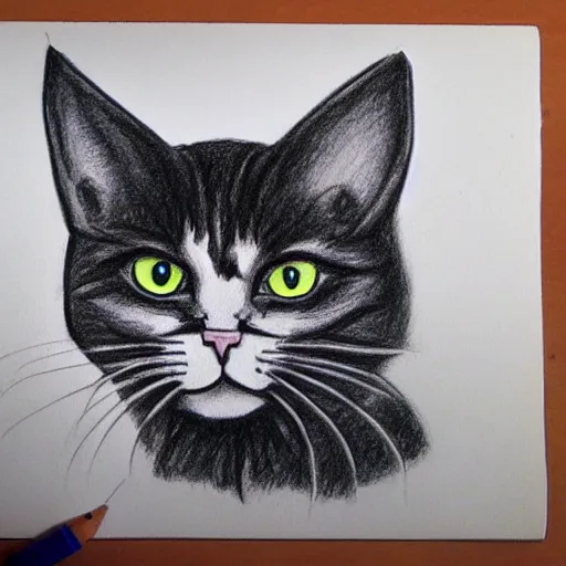 Prompt: drawing of an evil cat with glowing eyes