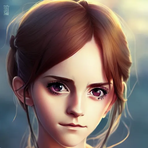 Prompt: anime portrait of emma watson as an anime girl by Stanley Artgerm Lau, WLOP, Rossdraws, James Jean, Andrei Riabovitchev, Marc Simonetti, and Sakimichan, trending on artstation