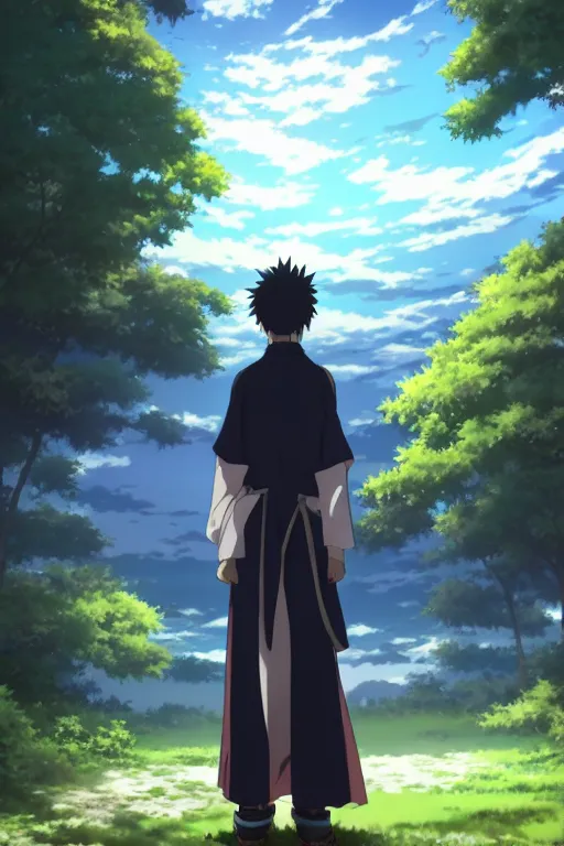 Image similar to a portrait of a character in a scenic environment by ufotable