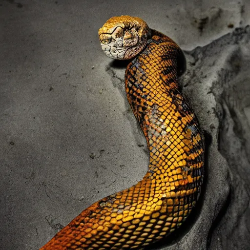 Image similar to snake human hybrid, bold natural colors, national geographic photography, masterpiece, full shot