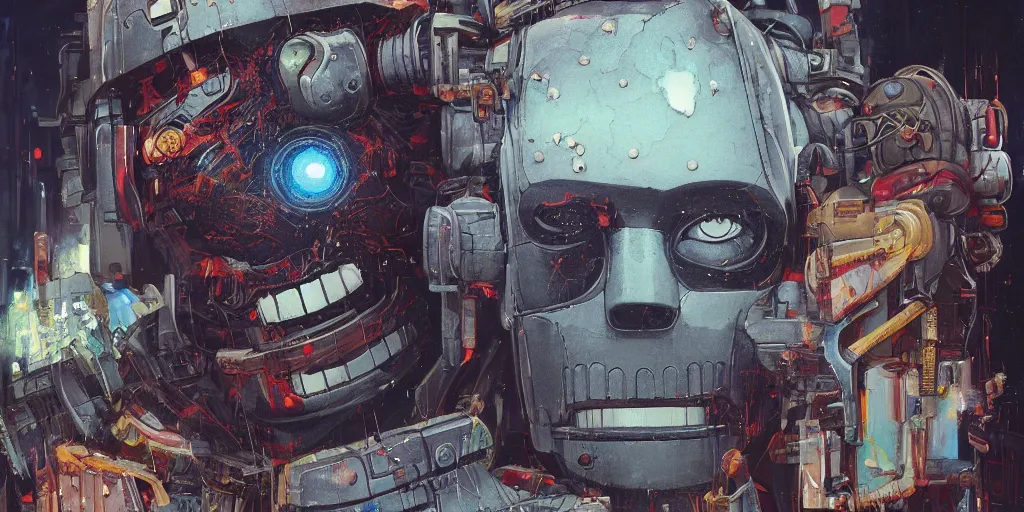 Image similar to dream portrait of the Iron giant , cameras, melting ,8k,by tristan eaton,Stanley Artgermm,Tom Bagshaw,Greg Rutkowski,Carne Griffiths, Ayami Kojima, Beksinski, Giger,trending on DeviantArt,face enhance,hyper detailed,minimalist,cybernetic, android, blade runner,full of colour