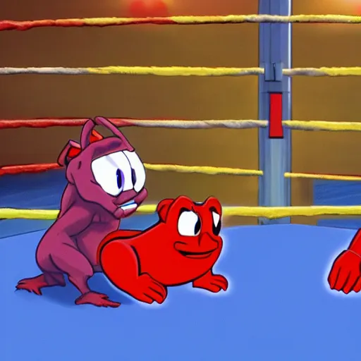 Image similar to uganda knuckles fights bug chungus in a wrestling match