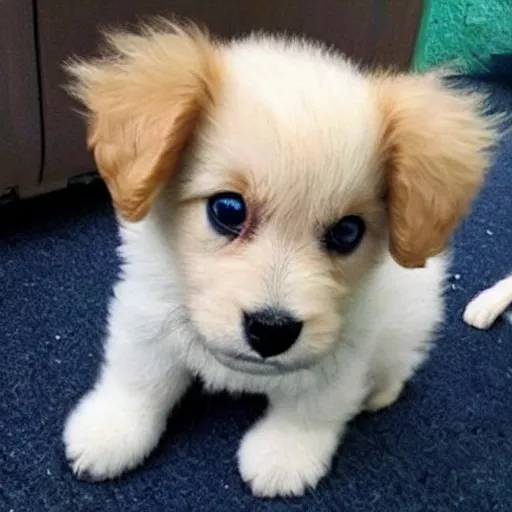 Image similar to cute smol fluffy puppy big big beady eyes