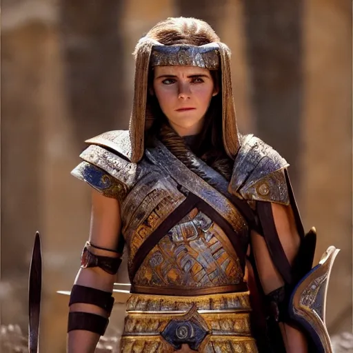 Image similar to emma watson as king leonid from the 3 0 0 spartans, movie poster. symmetry, awesome exposition, very detailed, highly accurate, professional lighting diffracted lightrays, 8 k, sense of awe