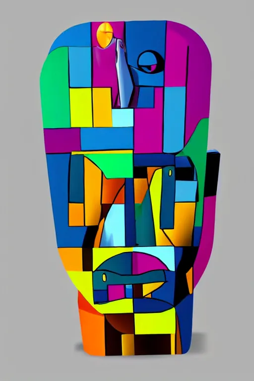 Image similar to cubist moai statue cutout digital illustration cartoon colorful beeple