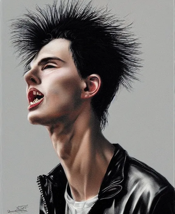 Prompt: portrait of a handsome young punk rocker, art by denys tsiperko and bogdan rezunenko and franz xaver kosler, hyperrealism