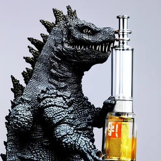 Image similar to godzilla smoking a bong, 5 5 mm