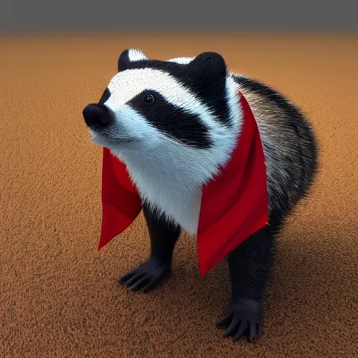 Image similar to a friendly badger walking upright towards the camera, he‘s wearing a red neckerchief, white background, clean digital render