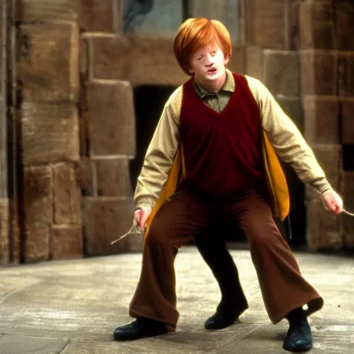 Prompt: Robin Williams playing Ron Weasley in Harry Potter, screenshot