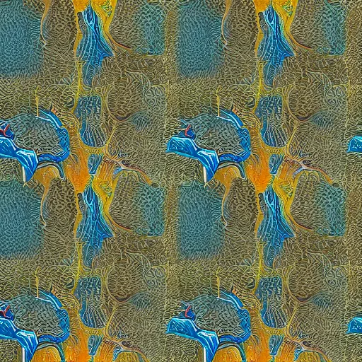 Prompt: beautiful and artistic mycelium on a fantastic planet and unusual inhabitants of the oceans, protozoa, amoeba, diatoms, highly detailed, pattern with optical illusion, tiling texture repeating fabric pattern