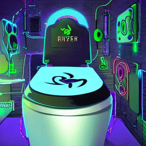 Image similar to a concept art of a gaming toilet with rtx and rgb lighting by razer