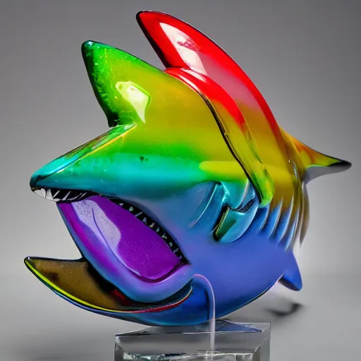 Prompt: multicolored glass shark sculpture, 4k award winning photo