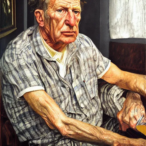 Image similar to high quality high detail painting by lucian freud, hd, portrait, photorealistic lighting