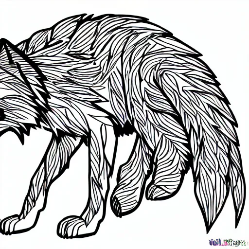 Prompt: wolf template base lineart, full-body view, simple, black and white, coloring book style, high quality, HD, 8K