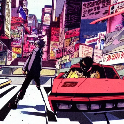 Prompt: anime visual, akira, highway during gang war