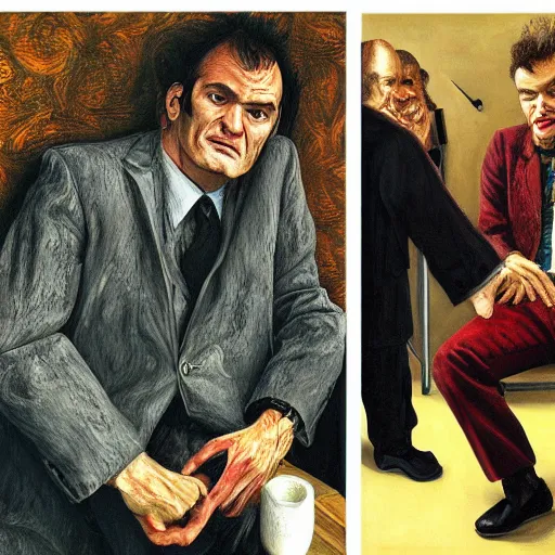 Image similar to high quality high detail painting by lucian freud, hd, portrait of vampire tarantino