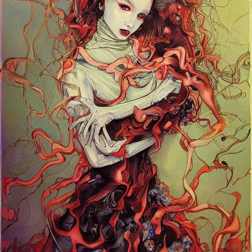 Image similar to a painting in the style of ayami kojima and in the style of james jean.